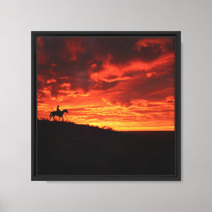 Impressão Em Tela Arte de Silhueta de Cowboy em Pôr do Sol Vermelho
