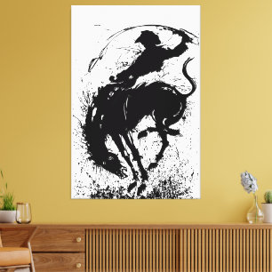 Impressão Em Tela Arte de Silhueta Dinâmica de Rodeio de Cowboy