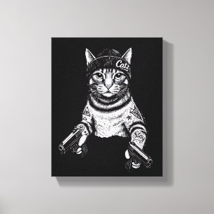 Impressão Em Tela Arte de Tatuagem de Gato Gangster Kitty Legal de