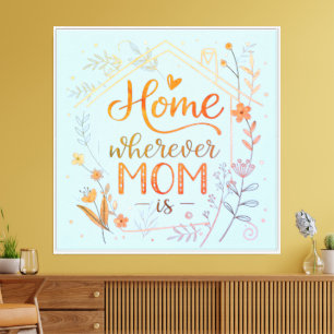 Impressão Em Tela Arte de Tipografia Floral Onde a Mãe Está em Casa