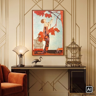 Impressão Em Tela Arte Deco Vintage, Pássaro Volúvel por George Barb