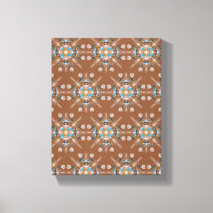 Impressão Em Tela Arte Desenhada à Mão Boho Azul Mandala Marrom