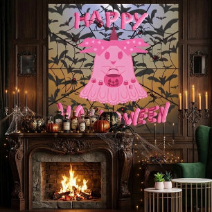 Impressão Em Tela Arte Digital Coquette Pink Ghost Feliz Halloween