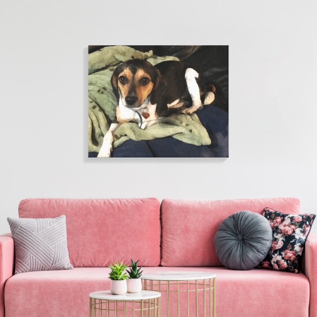 Impressão Em Tela Arte digital Low-Poly de cachorro mestiço de Beagl (Insitu(Sala de estar))