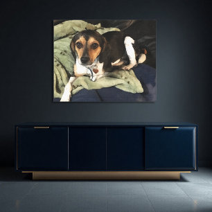 Impressão Em Tela Arte digital Low-Poly de cachorro mestiço de Beagl