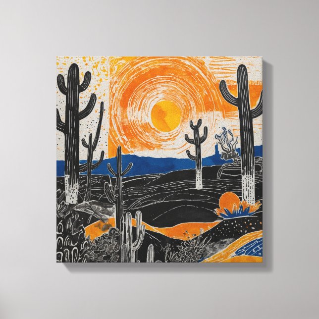 Impressão Em Tela Arte do cacto do deserto laranja (Frente)