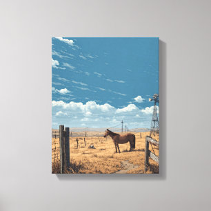 Impressão Em Tela Arte do Cavalo Azul da Cerca Ocidental