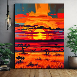 Impressão Em Tela Arte do Muro Sunset da Savana Africana - Paisagem 