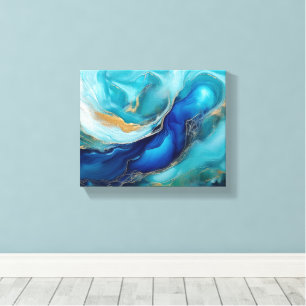 Impressão Em Tela Arte do Oceano Abstrato Tranquilo em Cobalto e Tea