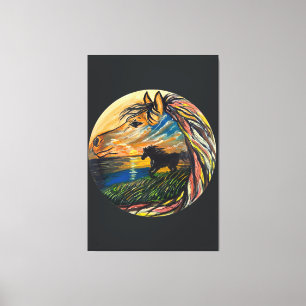 Impressão Em Tela Arte do Pôr do Sol do Cavalo Selvagem - Arte manua