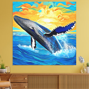 Impressão Em Tela Arte do Salto do Pôr do Sol da Jubarte