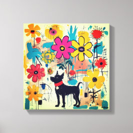 Impressão Em Tela Arte Doodle de Cachorro Preto