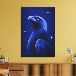 Impressão Em Tela Arte Editorial Monocromática Águia Azul Elegante