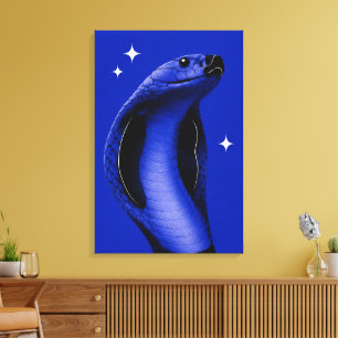 Impressão Em Tela Arte Editorial Monocromático Azul Elegante Cobra