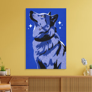 Impressão Em Tela Arte Editorial Monocromático Azul Lobo Ártico Eleg