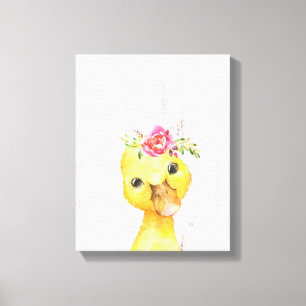 Impressão Em Tela Arte em Aquarela de Floral com Pato Estilo Fazenda