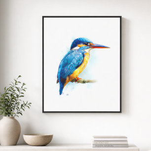 Impressão Em Tela Arte em Aquarela de Martim-Pescador-de-Cinto