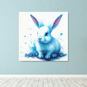 Impressão Em Tela Arte em Aquarela do Coelho Azul