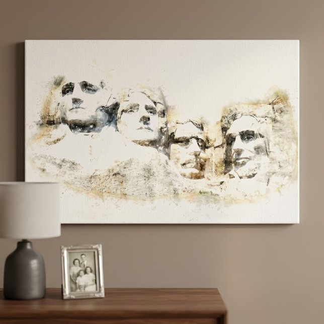 Impressão Em Tela Arte em Aquarela do Monte Rushmore Presidencial (Mount Rushmore Presidential Watercolor Art. Canvas Print)