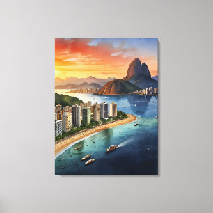 Impressão Em Tela arte em aquarela do Rio De Janeiro