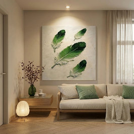 Impressão Em Tela Arte em óleo de pena verde texturizada moderna imp