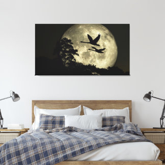 Impressão Em Tela Arte em tela 60 x 40 com imagem "Cisnes na Lua"