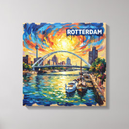 Impressão Em Tela Arte em Tela Clarão do Porto na Silhueta de Roterd