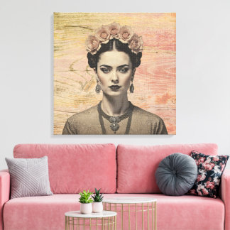 Impressão Em Tela Arte em Tela Coroa de Rosa Frida Rústica