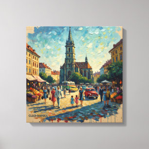 Impressão Em Tela Arte em Tela da Praça do Mercado de Cluj-Napoca