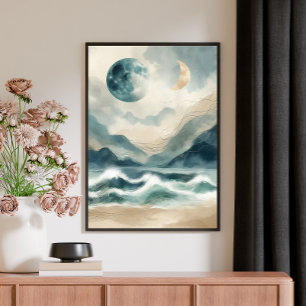 Impressão Em Tela Arte em Tela de Aquarela Abstrata de Ondas Costeir
