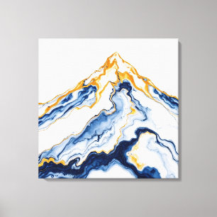 Impressão Em Tela Arte em Tela de Montanha de Mármore Dourado e Azul