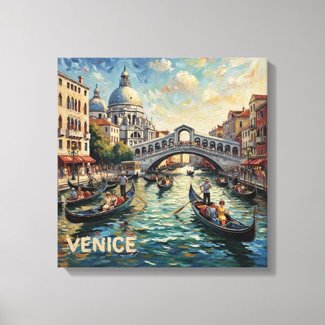 Impressão Em Tela Arte em Tela do Canal Rialto de Veneza Romântica (Frente)