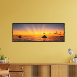 Impressão Em Tela Arte em Tela do Pôr do Sol Panorâmico do Caribe