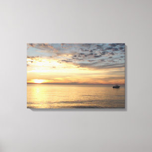 Impressão Em Tela Arte em Tela Envolvida Oceano do Pôr do Sol e Barc