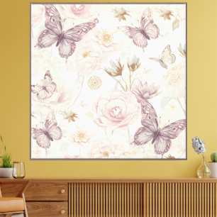 Impressão Em Tela “Arte em Tela Floral de Borboleta em Pastel Suave”