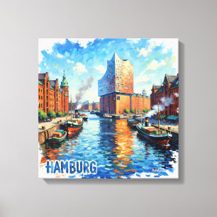 Impressão Em Tela Arte em Tela Reflexos da Luz do Porto de Hamburgo