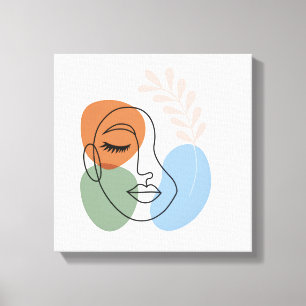 Impressão Em Tela Arte Facial Abstrata com Linhas e Acabamento Botân