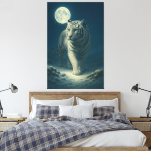 Impressão Em Tela Arte Fantasia do Tigre Branco ao Luar