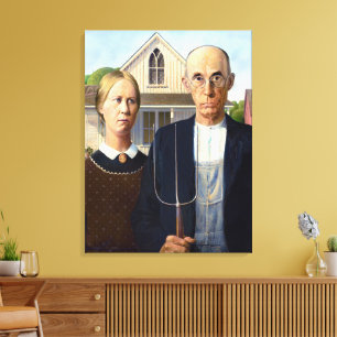 Impressão Em Tela Arte Fina do Agricultor Americano Gothic de Grant 