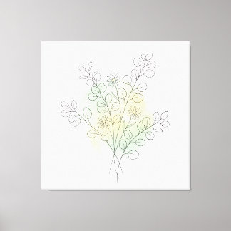 Impressão Em Tela Arte Floral Abstrata em Aquarela de Linha Minimali