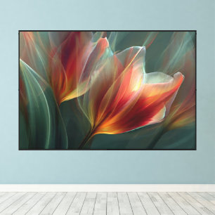 Impressão Em Tela Arte Floral Abstrata em Tulipas Arco-Íris
