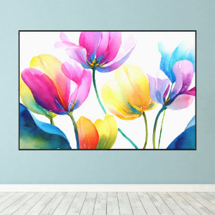 Impressão Em Tela Arte Floral Abstrata em Tulipas Arco-Íris