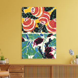 Impressão Em Tela Arte Floral Abstrata Vibrante Magenta e Laranja