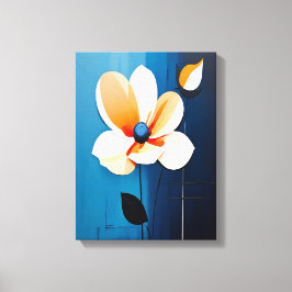 Impressão Em Tela Arte Floral Azul e Laranja Contemporânea
