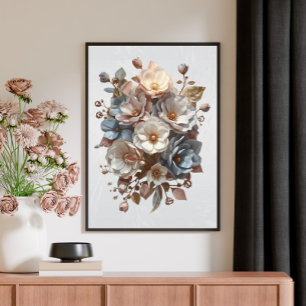 Impressão Em Tela Arte Floral Botânica Elegante 3D