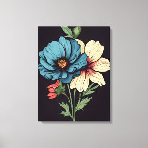 Impressão Em Tela Arte Floral Branca e Azul em Greve