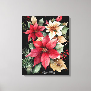 Impressão Em Tela Arte Floral de Parede com Poinsettia de Natal Folh