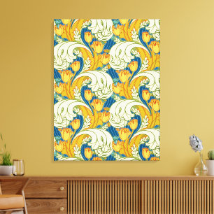 Impressão Em Tela Arte Floral de Tulipas em Teal e Dourado no Estilo