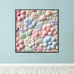 Impressão Em Tela Arte Floral em Relevo Pastel para Parede