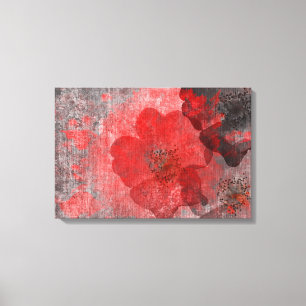 Impressão Em Tela Arte floral estilo asiático vermelho cinza único e